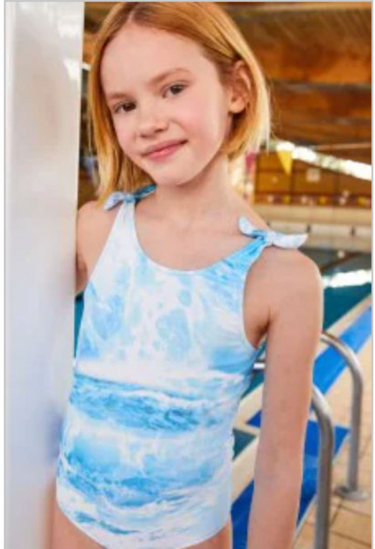 Next Tie shoulder Blue Waved Swimsuit