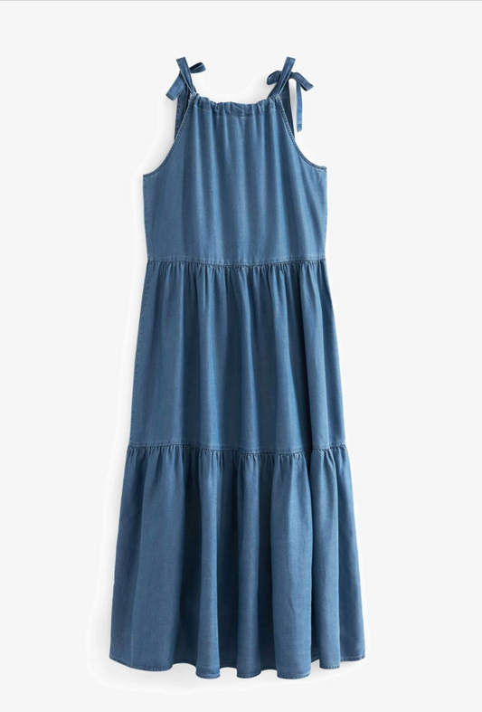 Next Tencel Denim Tie Shoulder Maxi Dress