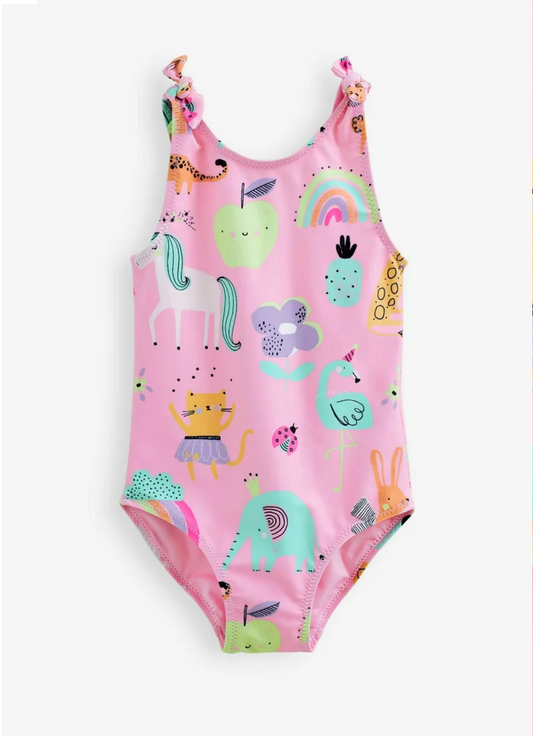Next Pink Print Tie Shoulder Swimsuit
