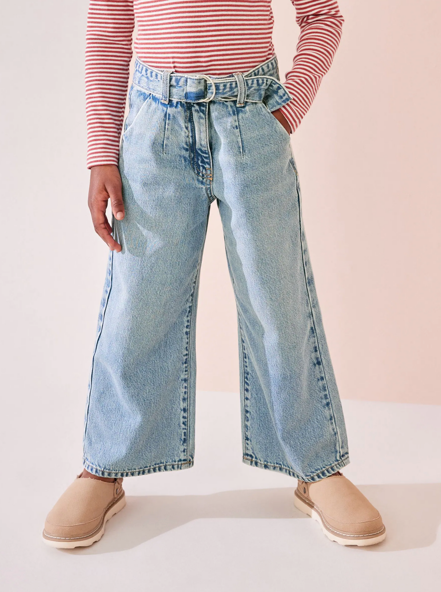 Next Wide Leg Washed Jeans with Belt