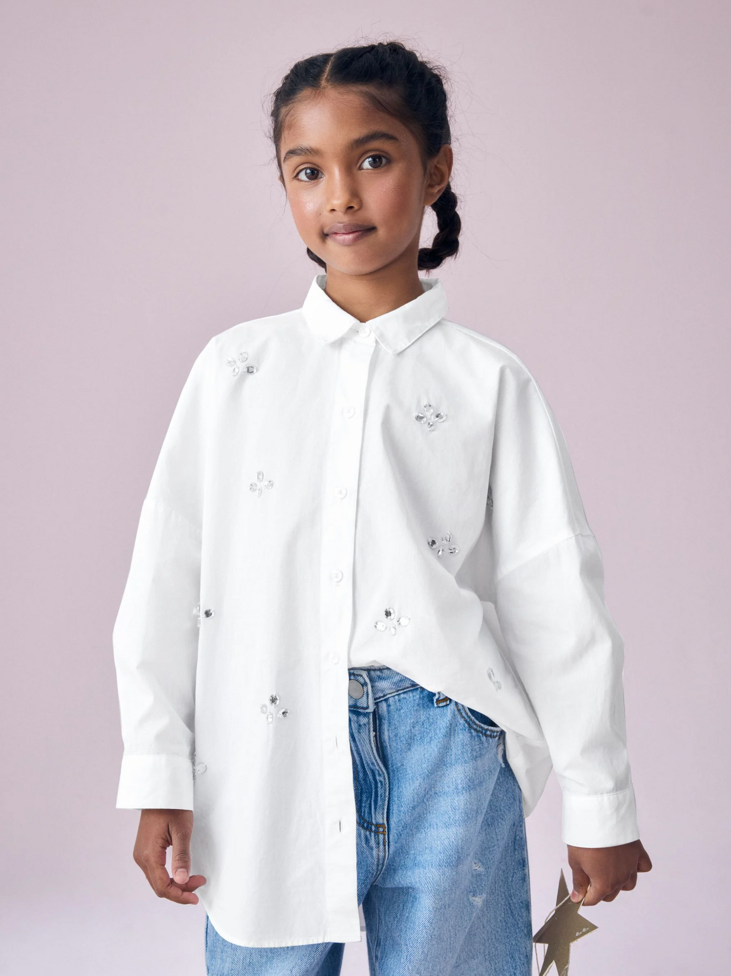 Oversized Diamante Cotton White Shite