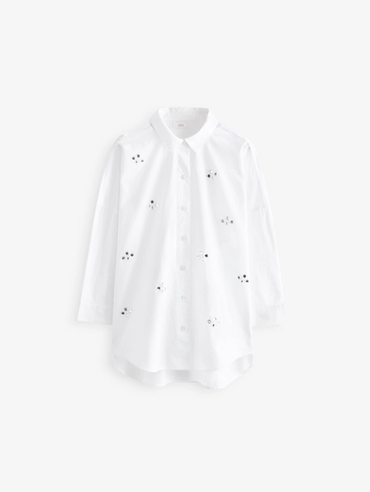 Oversized Diamante Cotton White Shite
