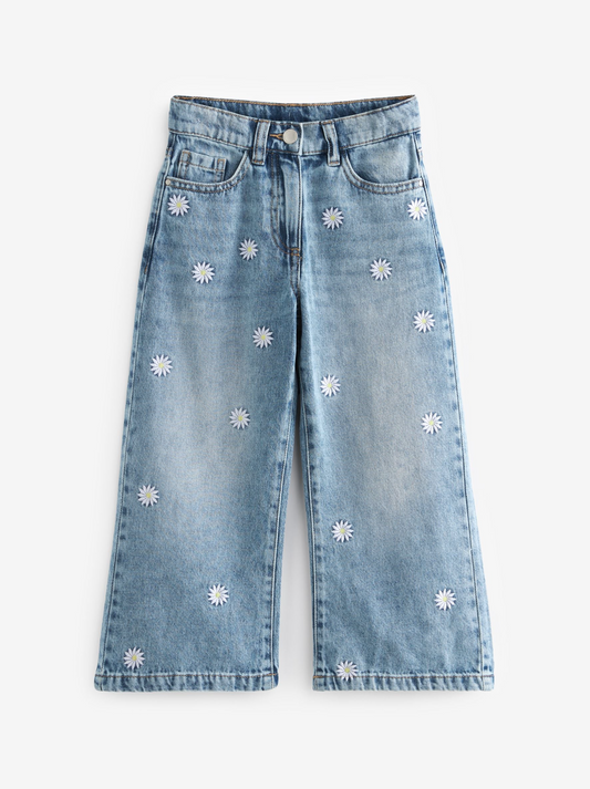 Next Floral Embroidered Wide Leg Jeans