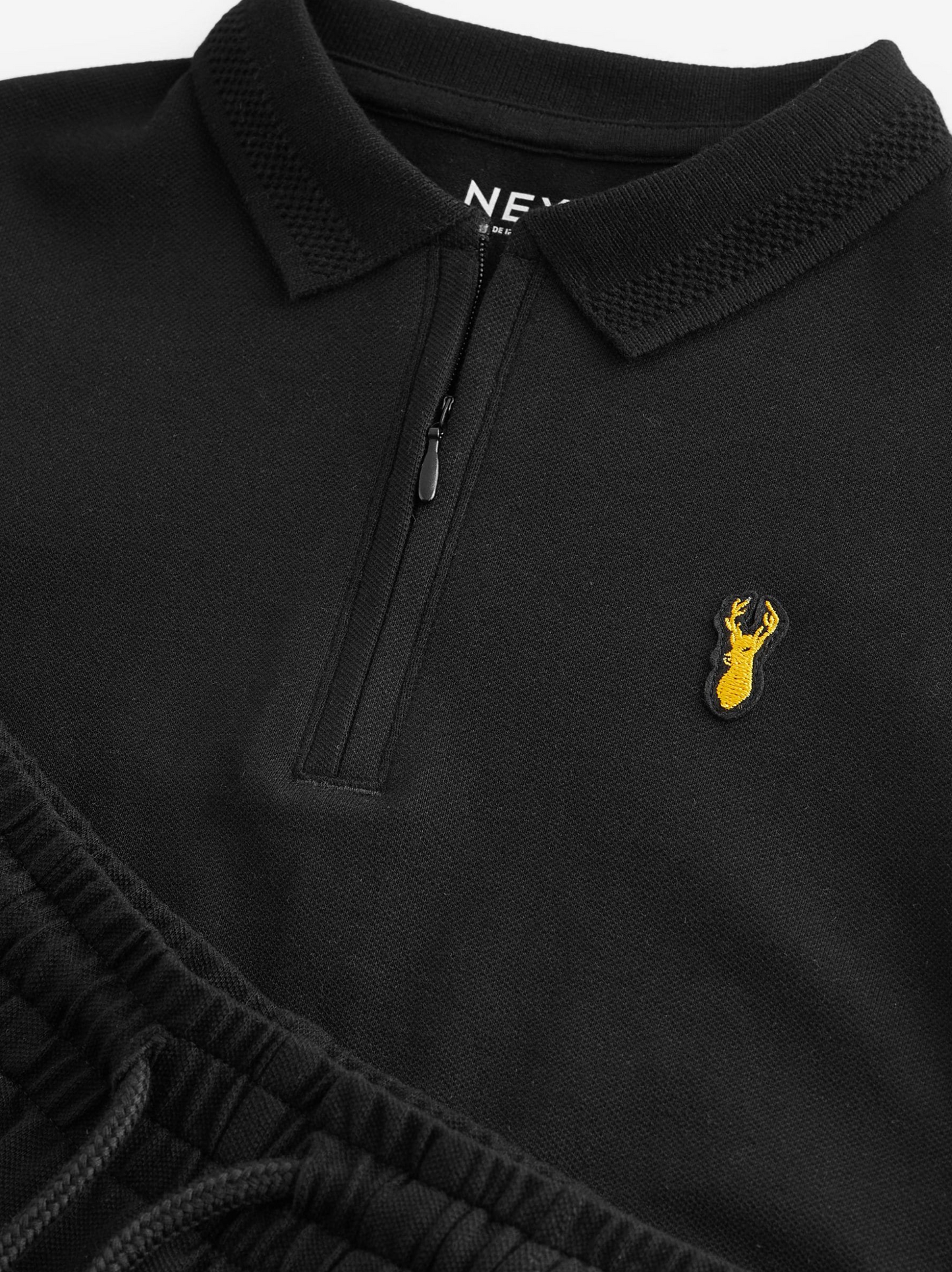 Next Black Zip Neck Polo Shirt & Short Set