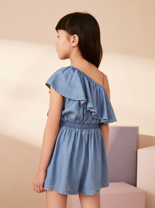 Next Asymmetric Frill Denim Playsuit