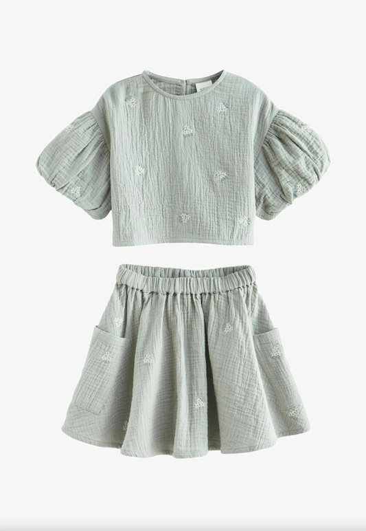 Puff Sleeve Top & Skirt Set