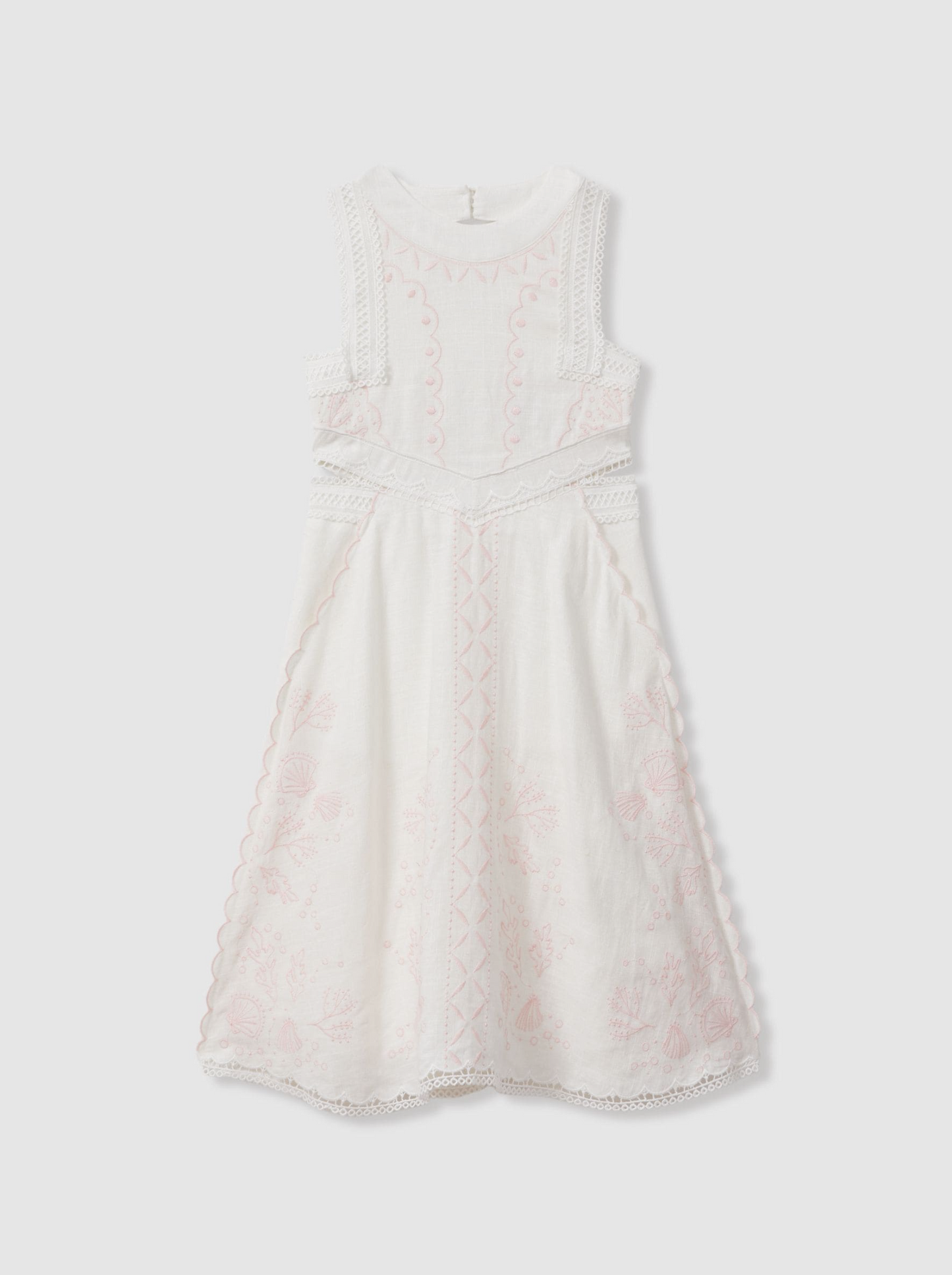 Reiss White Embroidered Midi Dress
