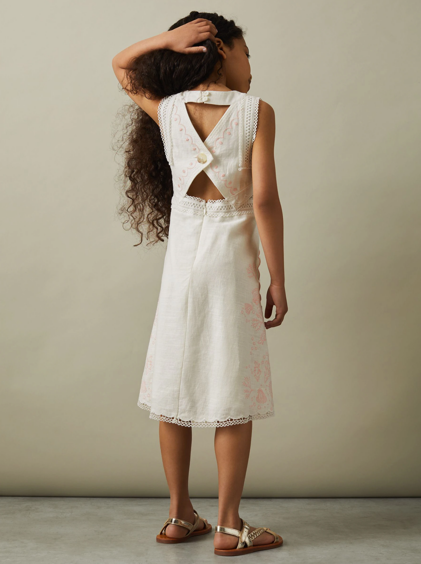 Reiss White Embroidered Midi Dress