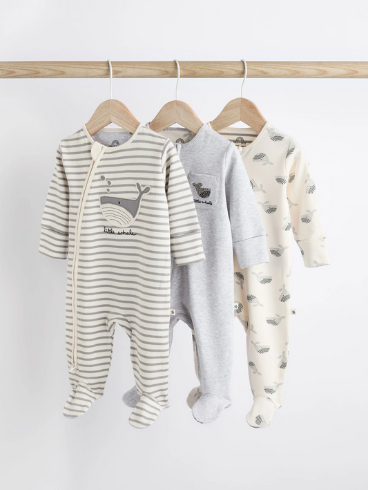 Next 3 Pack Whale Cotton Sleepsuit