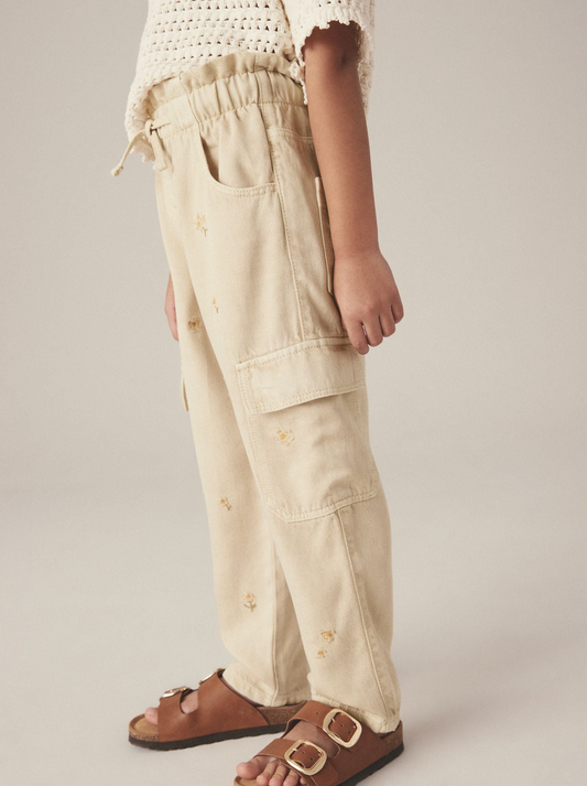 Tencel Beige Cargo Pocket Trousers