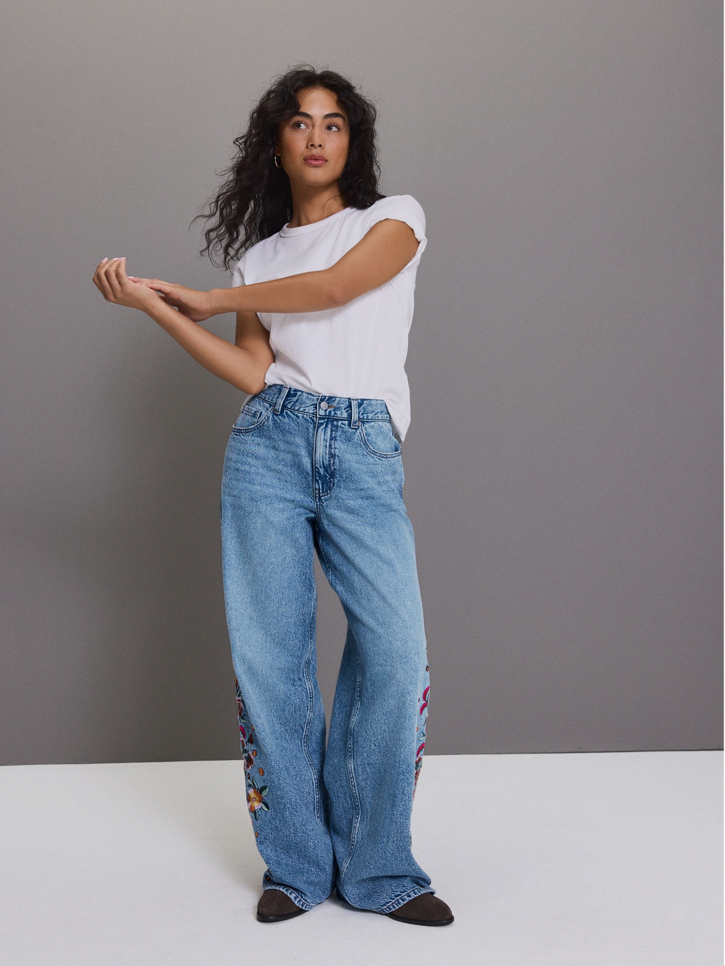 Next Embroidered Wide Leg Jeans