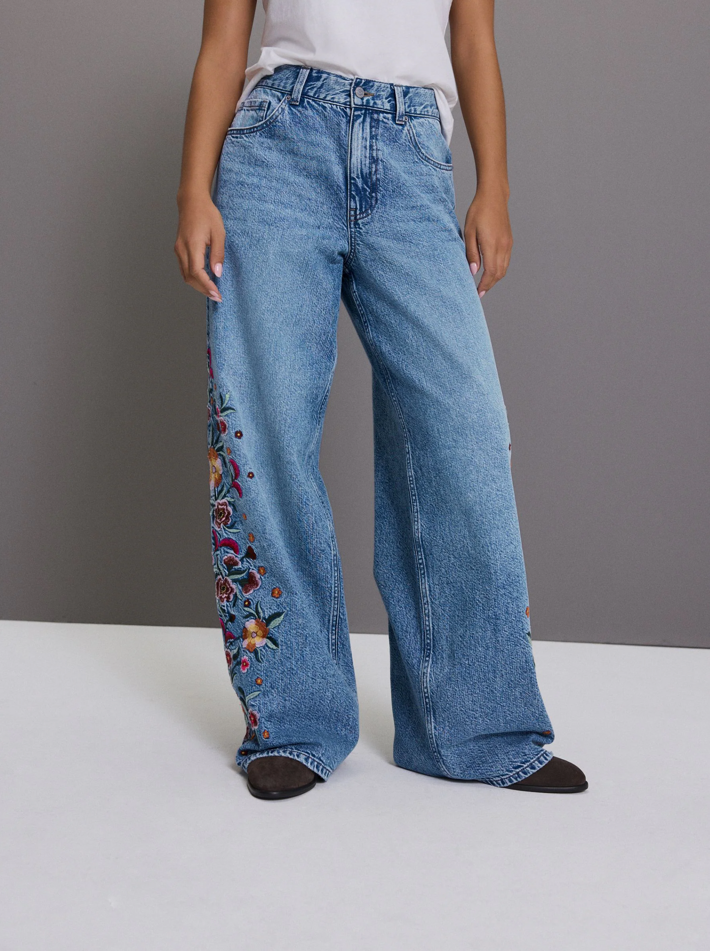 Next Embroidered Wide Leg Jeans