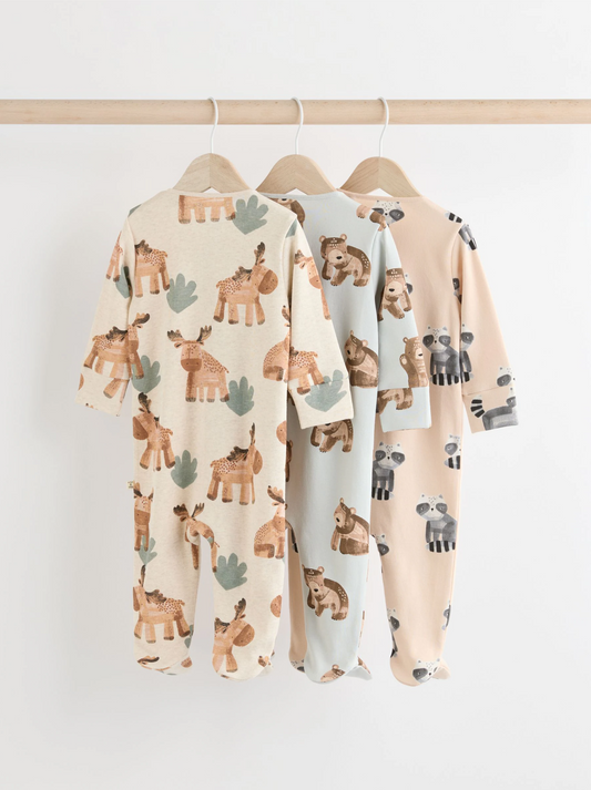 Next 3 Pack 2 Way Zip Cotton Sleepsuit