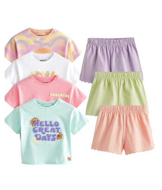 Pack of 4 T-Shirts & 3 Cotton Shorts Mix&Match Sets