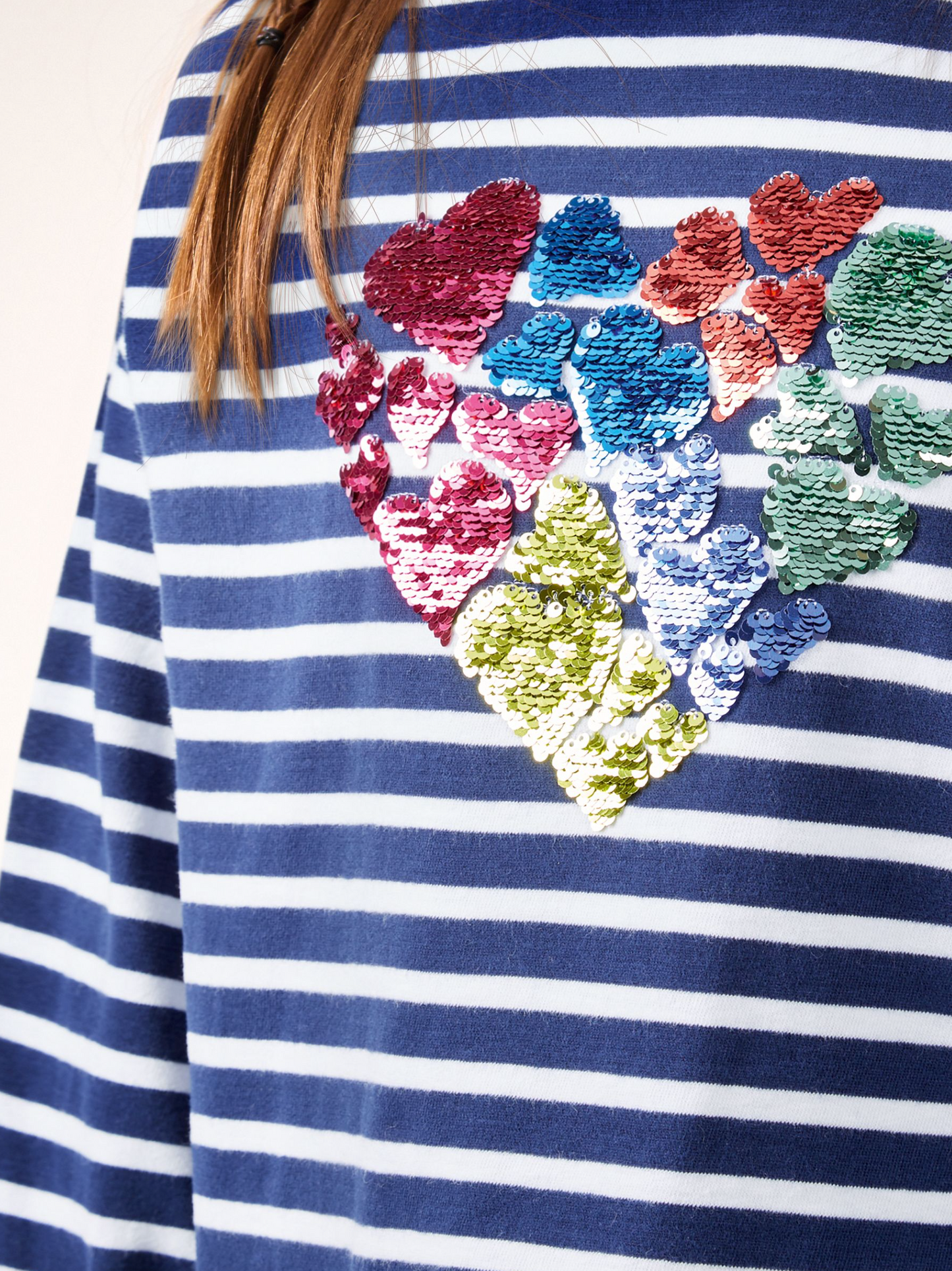 Next Striped Cotton Long T-Shit with Sequin Heart