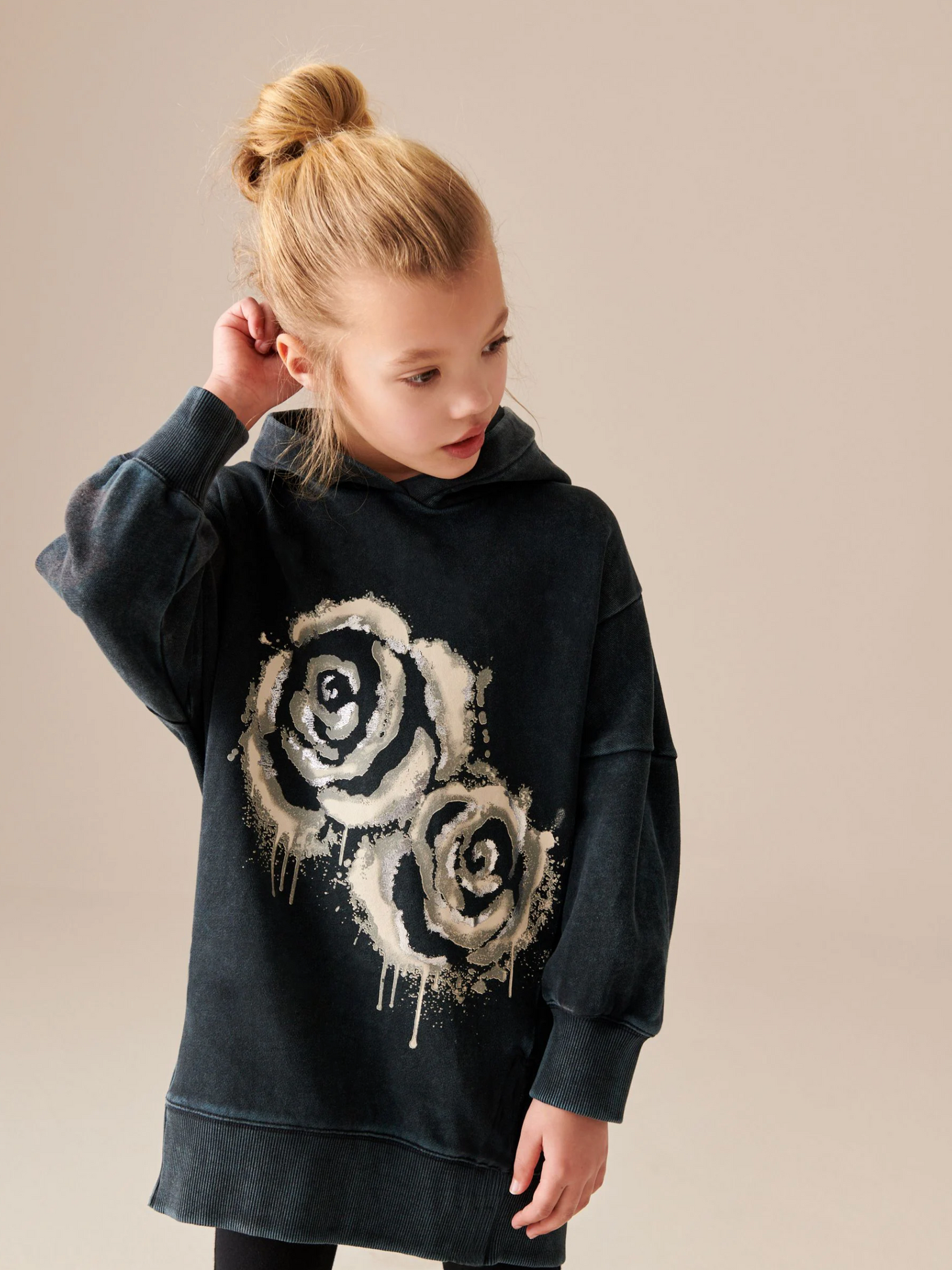 Next Charcoal Black Rose Longline Hoodie