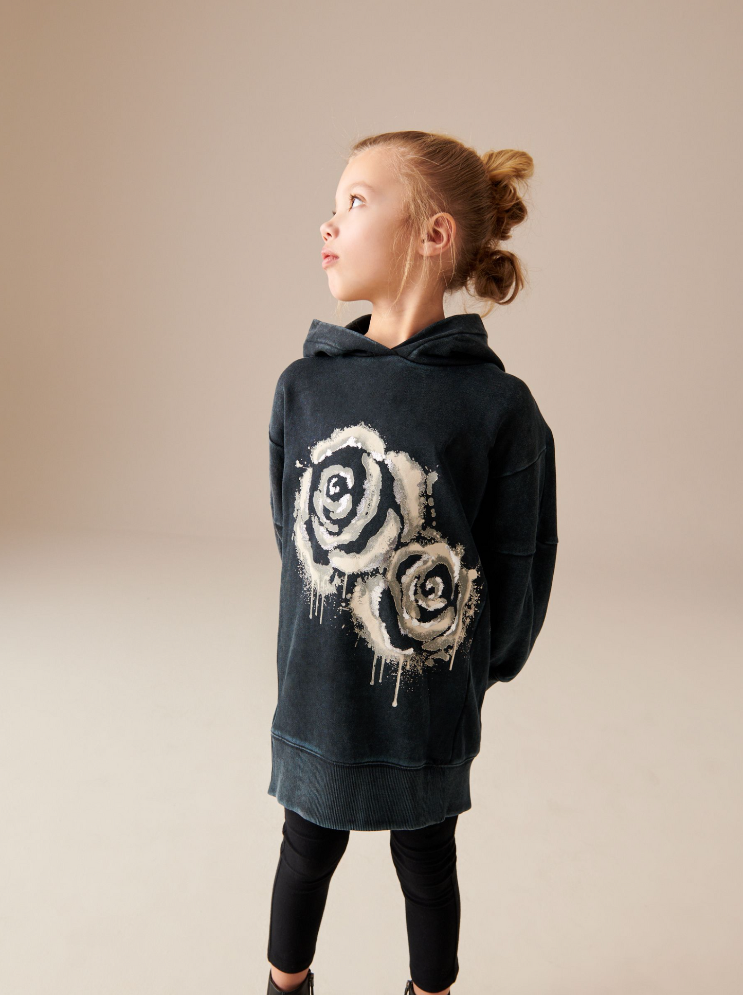 Next Charcoal Black Rose Longline Hoodie