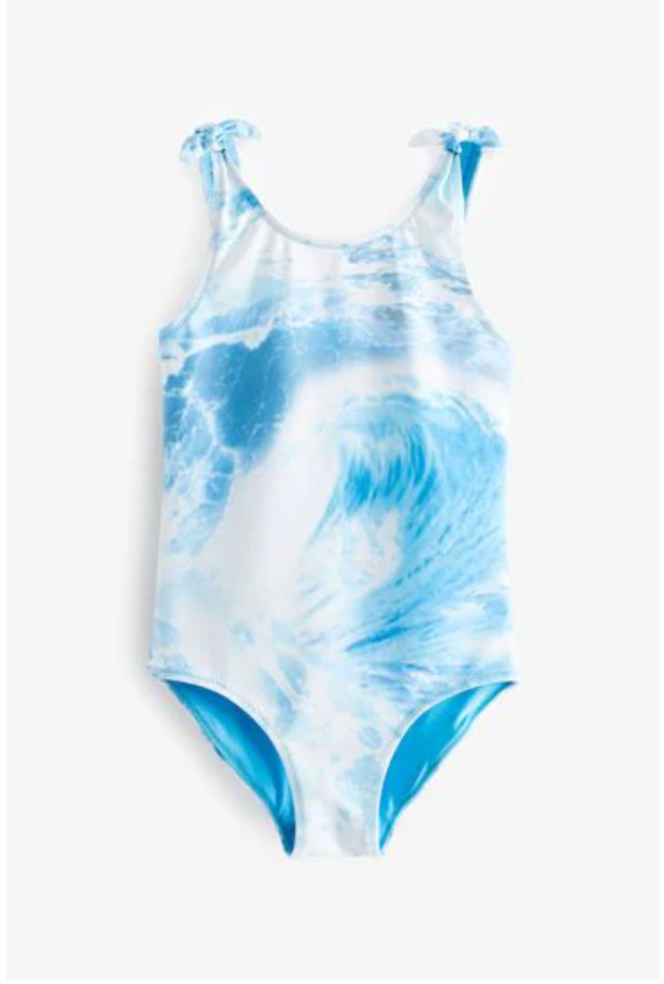 Next Tie shoulder Blue Waved Swimsuit