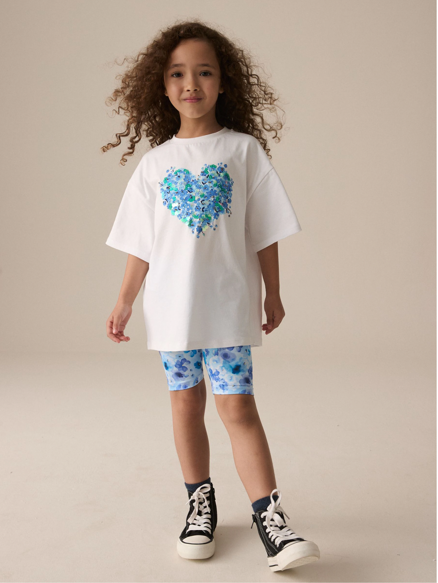 Sequin Heart T-Shirt & Cycling Shorts Set