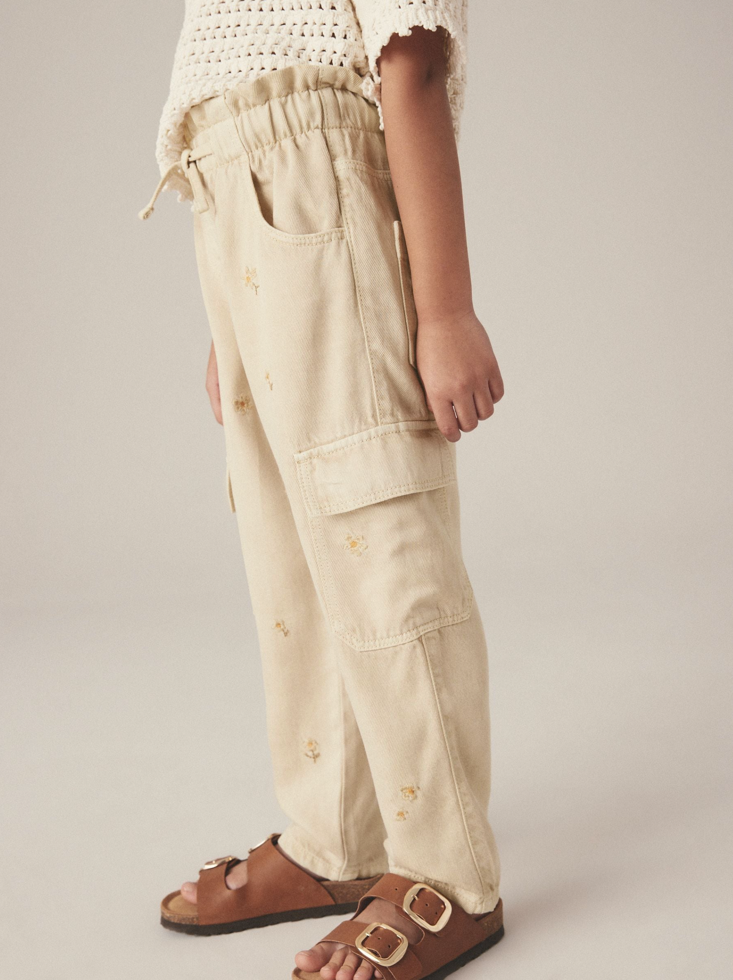 Tencel Beige Cargo Pocket Trousers