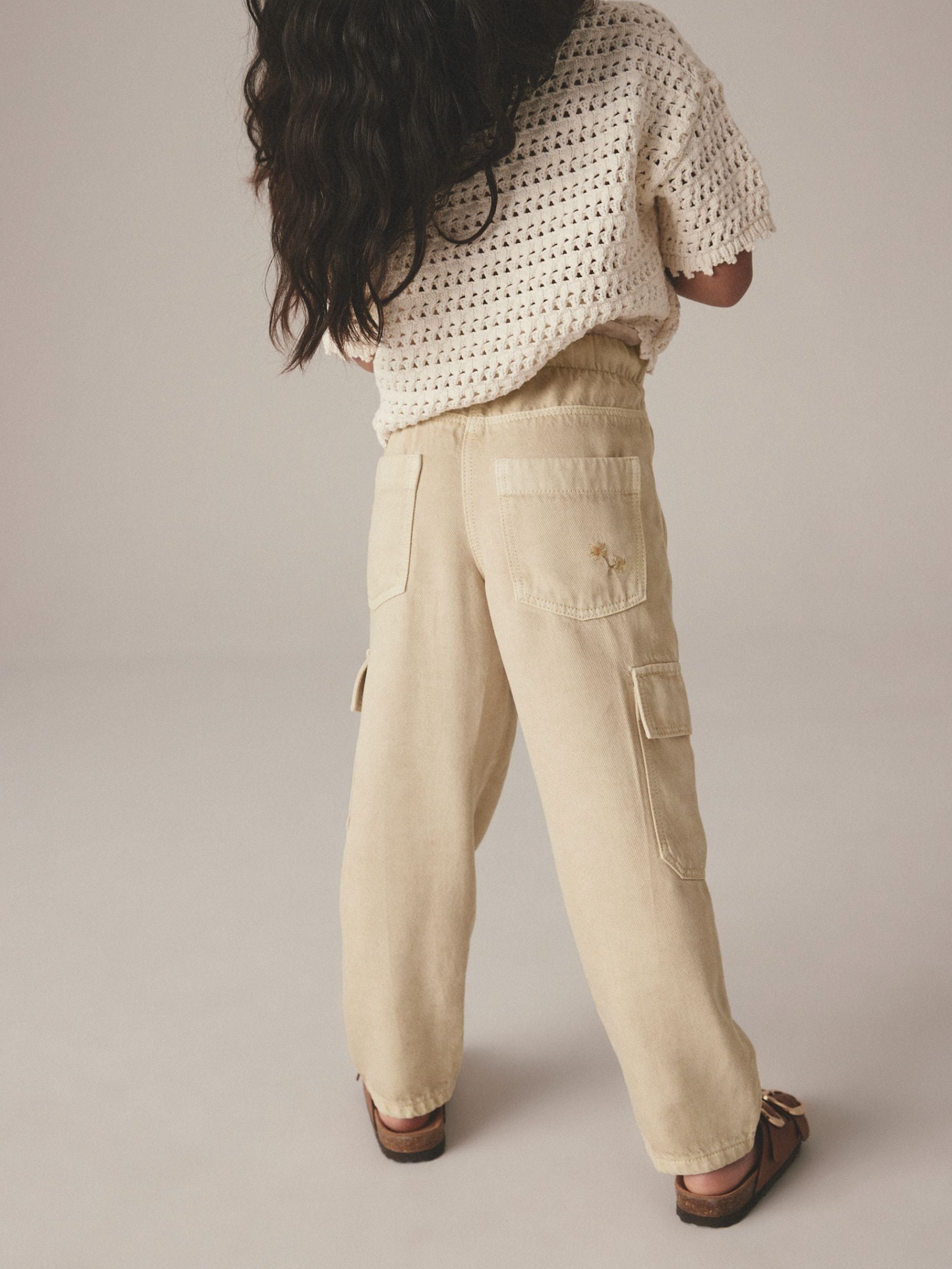 Tencel Beige Cargo Pocket Trousers