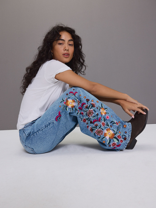 Next Embroidered Wide Leg Jeans