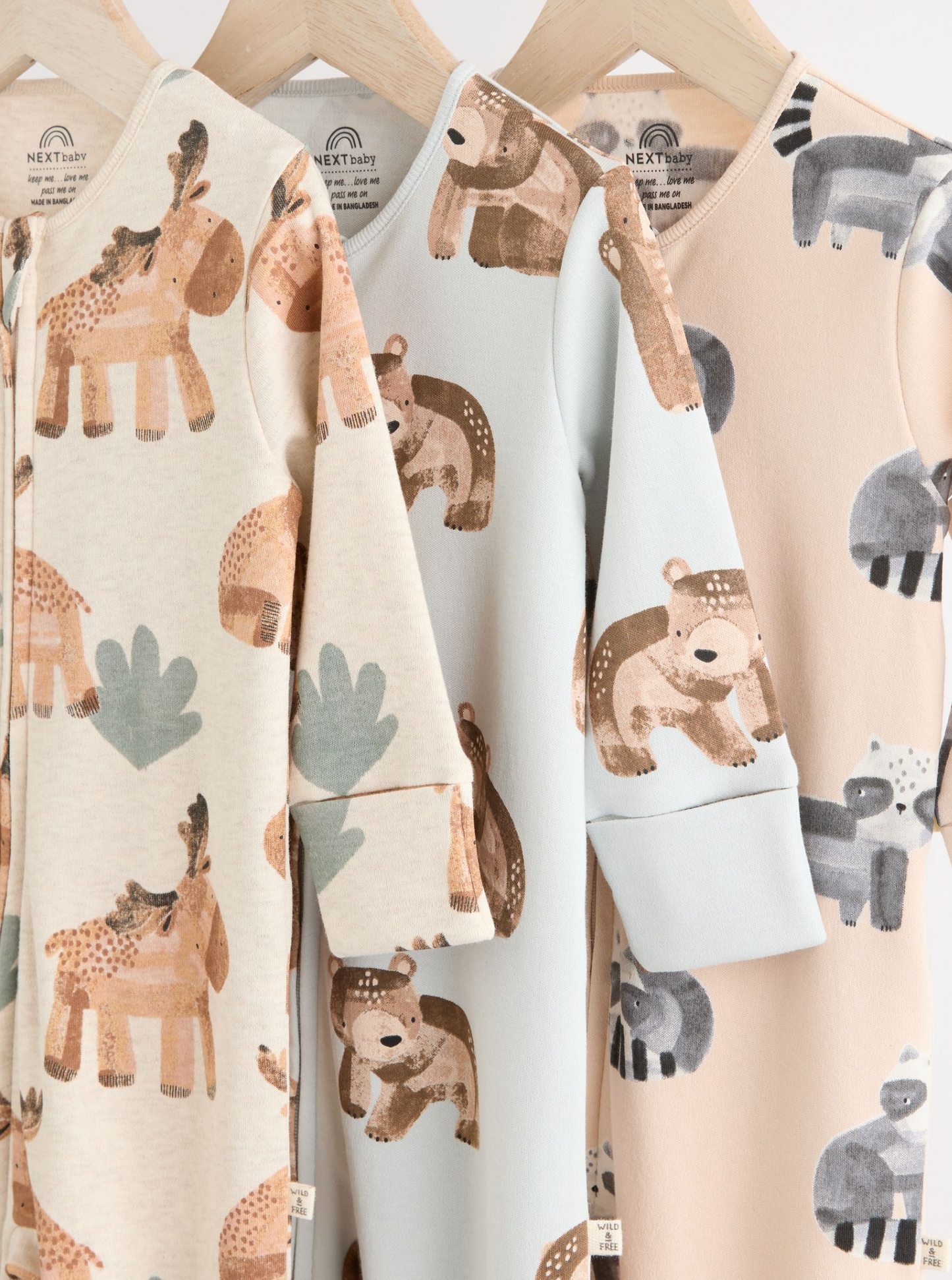 Next 3 Pack 2 Way Zip Cotton Sleepsuit