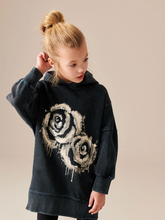 Next Charcoal Black Rose Longline Hoodie