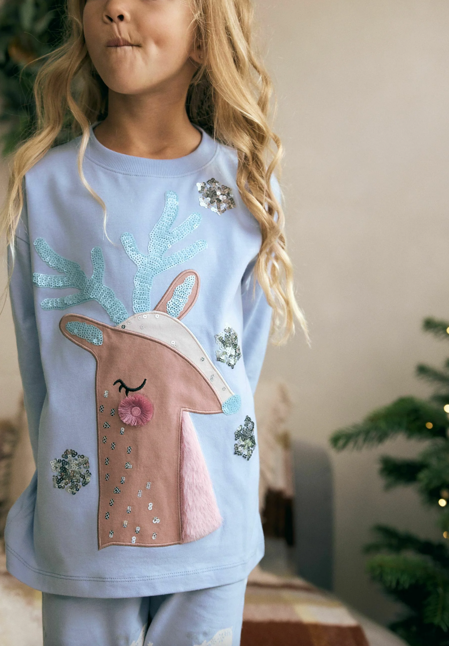 Next Cotton Reindeer Christmas Jogger Pyjamas