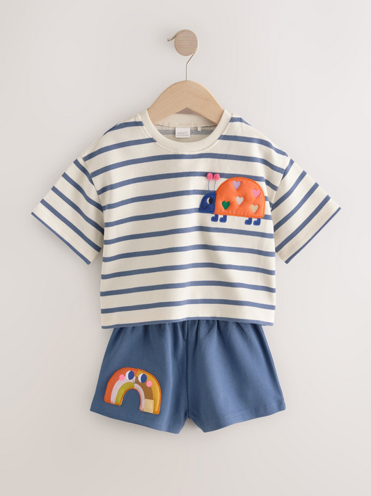 Next Navy Striped Ladybird Top & Shorts Set